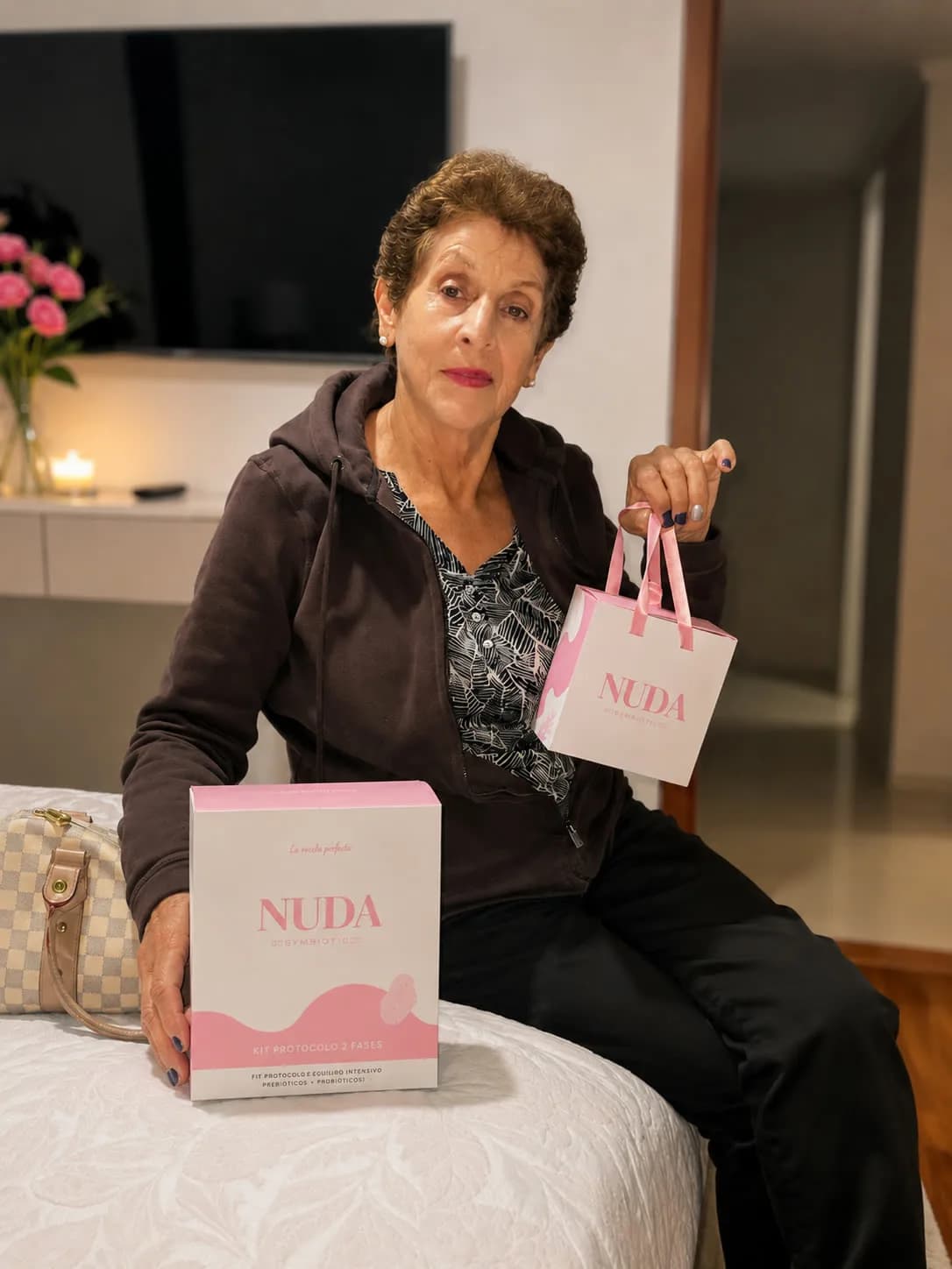 Mujer con el Kit Protocolo 2 Fases y bolsa NUDA